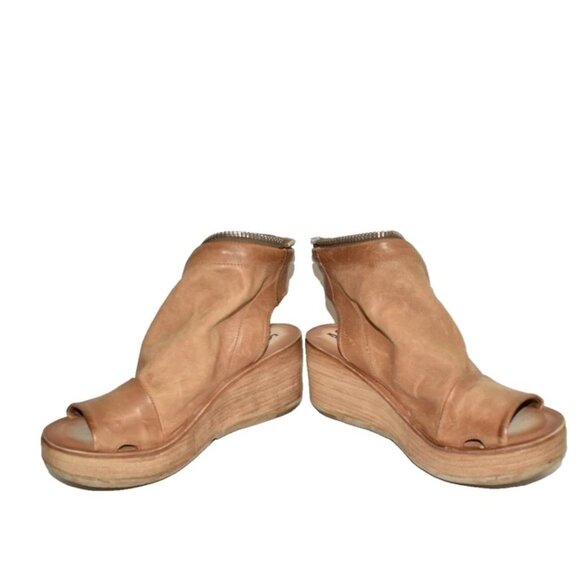 $370 A.S.98 Naylor Platform Wedge Sandal CAMEL LEATHER ZIPPER MOTO 37 (MG7) - Picture 4 of 7